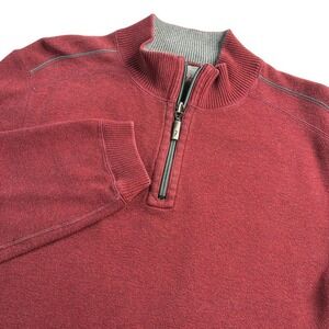 Tommy‎ Bahama Sweater Mens X-Lg Burgundy Gray Quarter Zip Pullover Marlin Logo